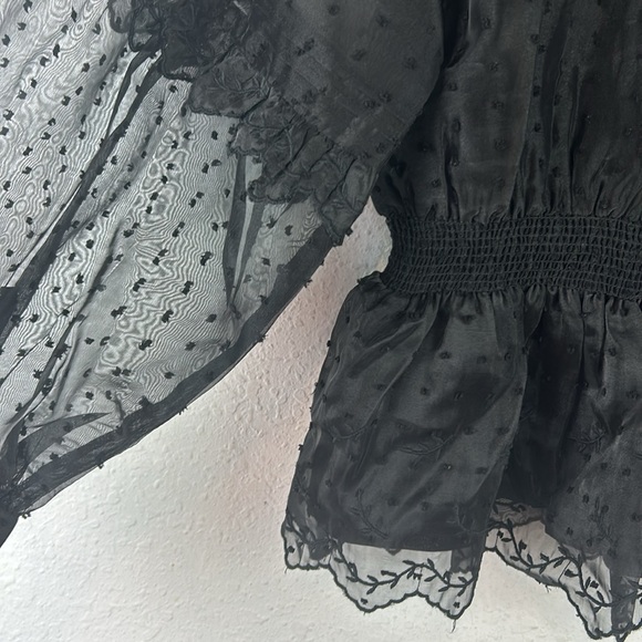 Perfect Topshop Dobby Shirred Waist Blouse in Black 4 - Picture 9 of 12